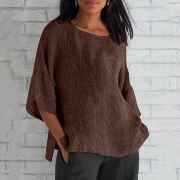 AOOCHASLIY Ladies Tops Clearance Fashion Women's Solid Summer Round-Neck 3/4 Sleeve Casual Loose Blouses Tops