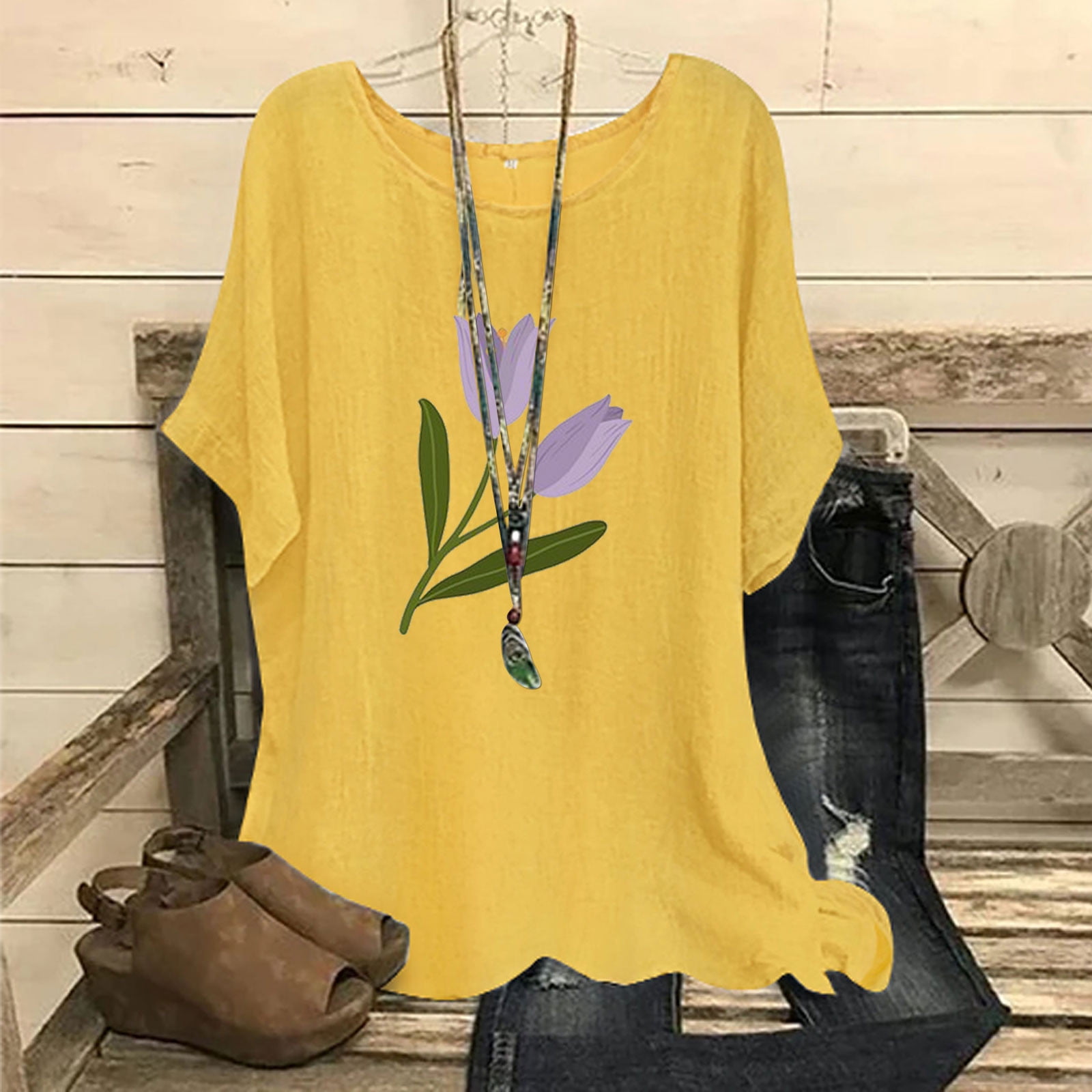 AOOCHASLIY Ladies Tops Clearance Spring\Summer Women Round Neck Short