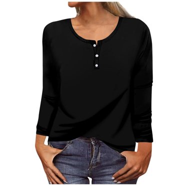AOOCHASLIY Ladies Tops Clearance Women Long Sleeves Blouse Round Neck Casual Tops Fashion Loose T-shirt