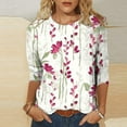 thumbnail image 1 of AOOCHASLIY Ladies Tops Clothes Women Loose T-shirt 3/4 Sleeves Blouse Round Neck Casual Fashion Printed Tops, 1 of 5