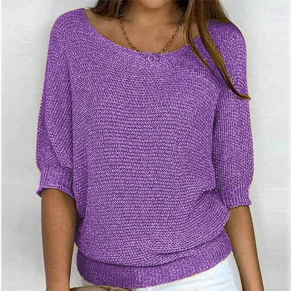 AOOCHASLIY Ladies Tops Clothes Women Round Neck Knitwear Tops Women's Elegant 3/4 Sleeve Comfort Shirt
