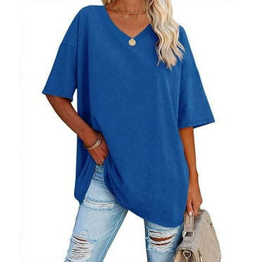 AOOCHASLIY Ladies Tops Clearance Women's Solid V-Neck Loose Half Sleeve Cotton Waist Short Sleeve New Fashion Tops