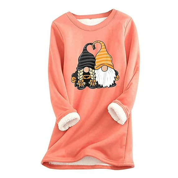 Clearance! Long Sleeve Shirts for Women Clearance O-Neck Loungewear Nightgowns Print Fall Fleece Tops