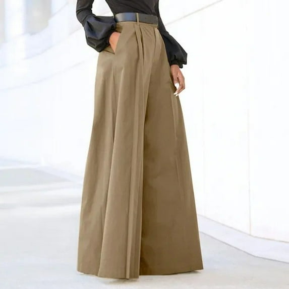 AOOCHASLIY Long Pants Clothes Woman Solid High Waist Wide Leg Pants Pocket Fashion Pants