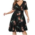 thumbnail image 1 of AOOCHASLIY Maxi Dresses for Women Clothes Womens Casual Plus Size V-Neck Print Short Sleeve Boho Dress Swing Dress With Pockets, 1 of 6