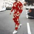 thumbnail image 1 of AOOCHASLIY Men Suit Casual Solid Fashion Round Neck Pullover Sports Suit Trend Multicolor Two-Piece Tracksuit Christmas Day, 1 of 5