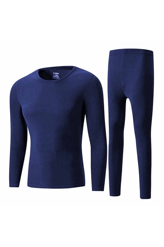 Men's Thermal Base Layer Set Merino Wool High Elastic Warm Round Neck Long Sleeve Compression Underwear