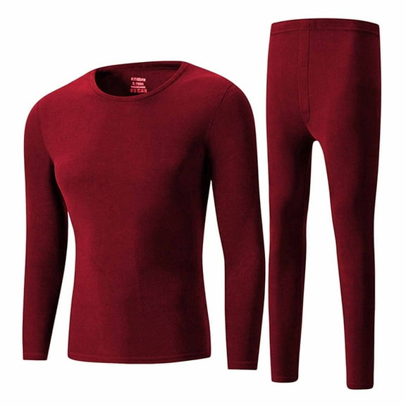 AOOCHASLIY Men's Thermal Base Layer Set Merino Wool High Elastic Warm Round Neck Long Sleeve Compression Underwear
