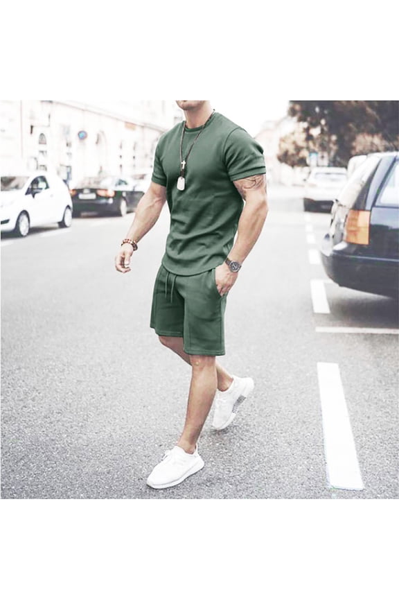 Mens Sweat Suits Sets Jogging Suits 2 Piece Casual Short Sleeve Tee Shirts and Fit Sport Shorts Set