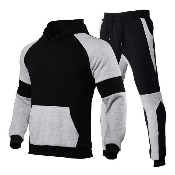 AOOCHASLIY Mens Sweat Suits Sets Clothes Jogging Suits Colorblock Striped Long Sleeve Pocket Hooded Pullover Sports Sweatshirt Top + Pants Set
