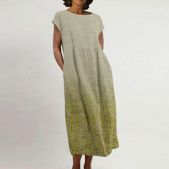 AOOCHASLIY Miss Dress Fall Clearance Women 2023 Summer Cotton Linen Boho Dress Casual Fashion Sleeveless Dress Vacation Wear