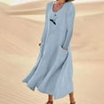 thumbnail image 1 of AOOCHASLIY Miss Dress Fall Clearance Women Fashion Long Sleeve Solid Cotton Linen Round Neck Pocket Dress, 1 of 5