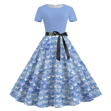 AOOCHASLIY Miss Dress Fall Clearance Women's Casual Loose Short Sleeve Loose Dress Classic Butterfly Print Dress