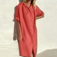 thumbnail image 1 of AOOCHASLIY Miss Dress Fall Clearance Womens Spring/Summer Solid Casual Short Sleeve Shirt Dress Lapel Cotton Linen Button Dress with Pocket, 1 of 6