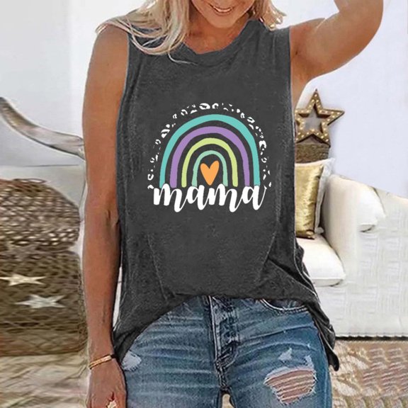 AOOCHASLIY Mother's Day Women Casual Vest Womens Sleeveless Tank Tops Printing Sleeveless Loose Vest Tops Best Gift for Lover