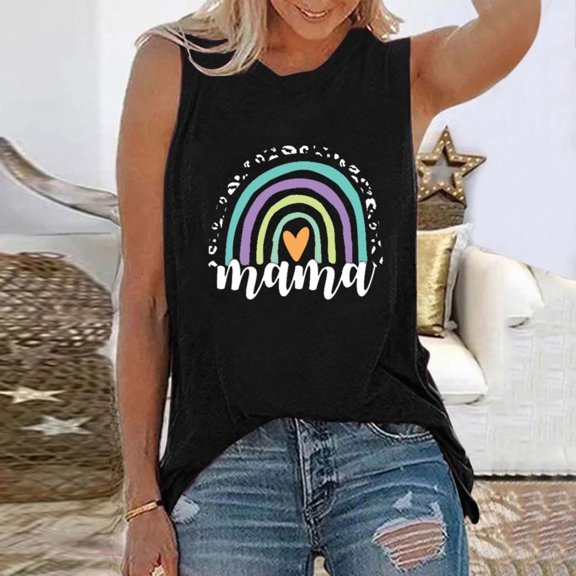 AOOCHASLIY Mother's Day Women Casual Vest Womens Sleeveless Tank Tops Printing Sleeveless Loose Vest Tops Best Gift for Lover