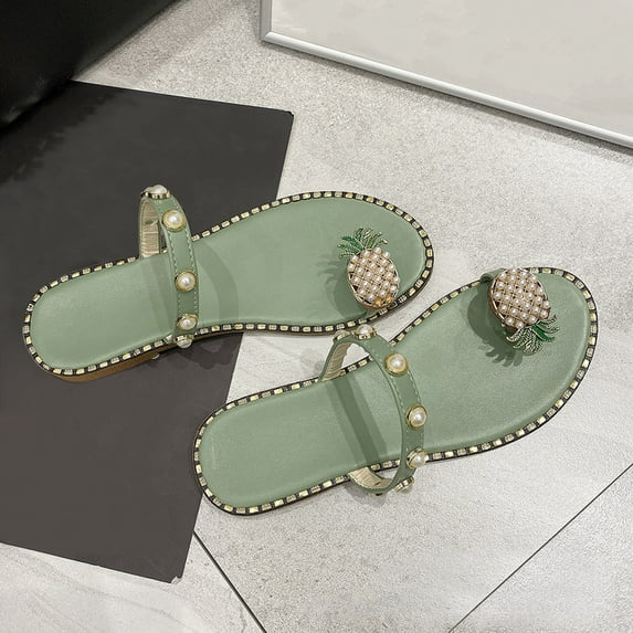 AOOCHASLIY Sandals Sandals for Women Flat,Sweet Cute Pearls Sandals Clip Toe Flip Flops Casual Flat Slippers Beach Shoes