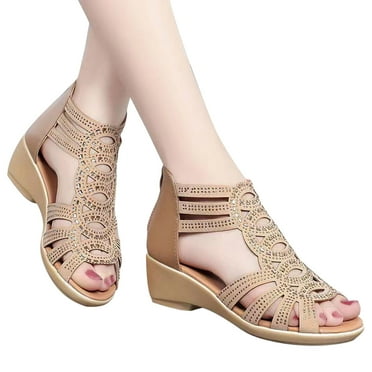 AOOCHASLIY Sandals Soft Leather Roman Sandals Fashionable Outerwear Women's Slope Heel Sandals
