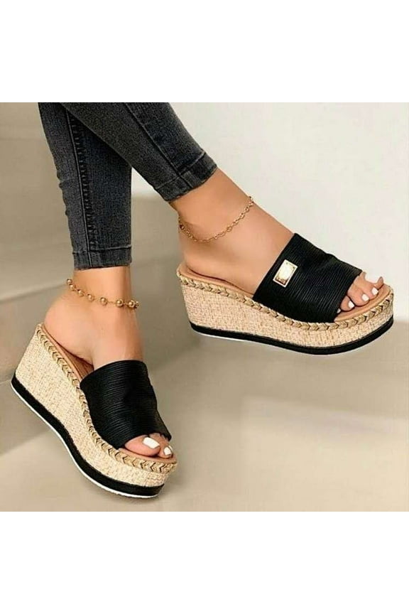 Sandals Women Bowknot Beach Summer Slippers Platform Slope Heels Plus Size Shoes