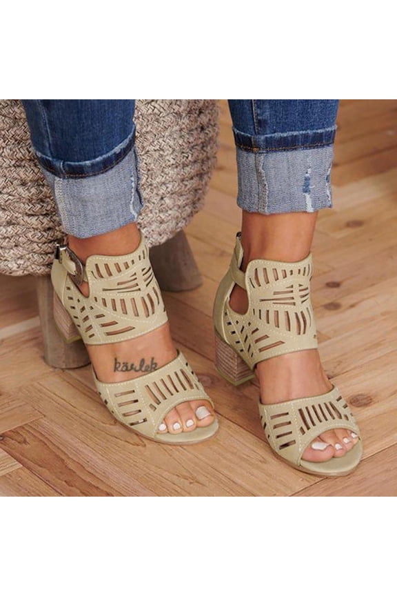 Sandals Women Ladies Fashion Peep Toe High Heel Solid Buckle Casual Shoes Sandals
