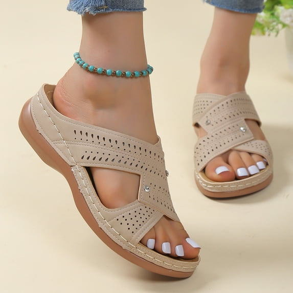 AOOCHASLIY Sandals Women Wedges Casual Shoes Solid Color Low-heeled Sandals Fashion Flip Flop Orthopedic Sandals