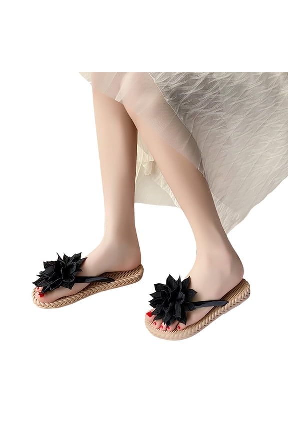 Sandals Women's Floral Applique Flat Sandals Summer Open Toe Strappy Slides Sandals