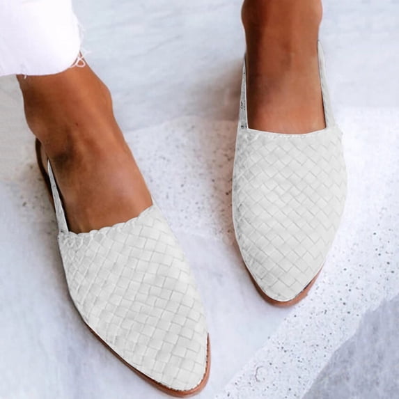 AOOCHASLIY Sandals Women's Pointed Flat Shoes Weave Casual Shoes Solid Comfortable Sandals Shoes