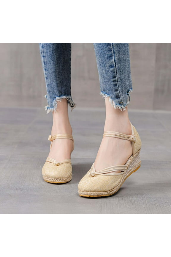 Sandals Womens Closed Toe Wedges Shoes Platform Slingback Mid Low Heel Canvas Dress Sandals