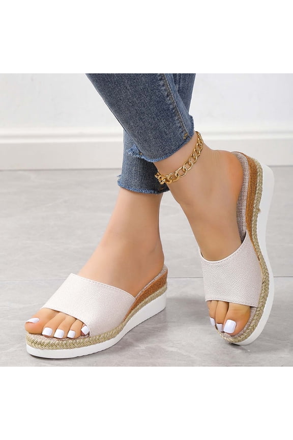 Sandals Womens Summer Fashion Casual Slippers Open Toe Thick Bottom Flax Slippers