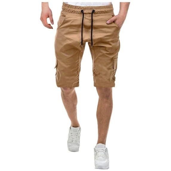 AOOCHASLIY Shorts Men Men's Sport Pure Color Bandage Casual Loose Sweatpants Drawstring Shorts Pant