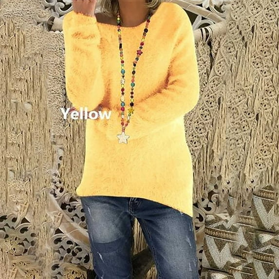 AOOCHASLIY Spring Saving Women Fashion Loose Plush Color Long Sleeves Sweater T-shirt Tops