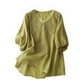 thumbnail image 1 of AOOCHASLIY Spring Saving Women's Embroidered Cotton And Linen Top Literary Sense Small Shirt Short Sleeve V-Neck Top/Shirt, 1 of 4