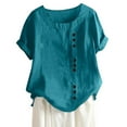 thumbnail image 1 of AOOCHASLIY Spring Saving Women's Fashion Summer Round Neck Leisure Short Sleeve Solid Buttons Tops, 1 of 5