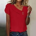 thumbnail image 1 of AOOCHASLIY Spring Saving Women's Loose Summer Casual Solid Color V-neck Short Sleeved T-shirt Top, 1 of 5