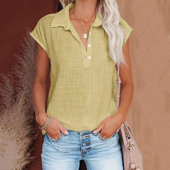 AOOCHASLIY Spring Saving Women's Tops Fashion Solid Button Shirt Female V-Neck Loose T-shirt Blouse
