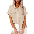 thumbnail image 1 of AOOCHASLIY Spring Saving Womens Solid Color V Neck Loose Blouse Long Sleeve Casual Work Tunic Tops With Pocket, 1 of 5