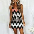 thumbnail image 1 of AOOCHASLIY Spring Women Dresses Women Casual V-Neck Short Sleeve Bandage Stripe Printing Loose Dress, 1 of 6