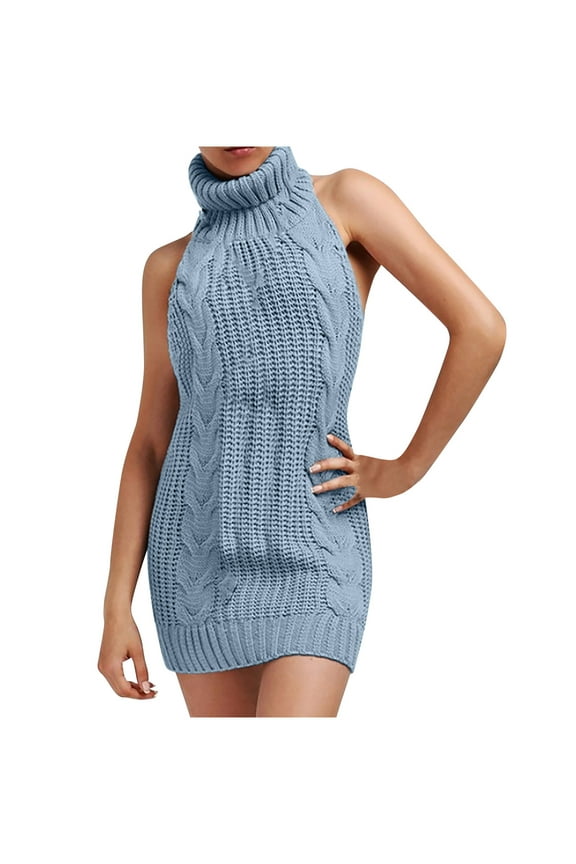 Summer Clothes Womens Dresses Virgin-Killer Backless Long Tie Open Turtleneck Sleeveless Sweaters