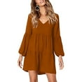 thumbnail image 1 of AOOCHASLIY Summer Clothes Womens Dresses Women Fashion Solid Color V-Neck Long Sleeve Casual Swing Loose Dress, 1 of 7