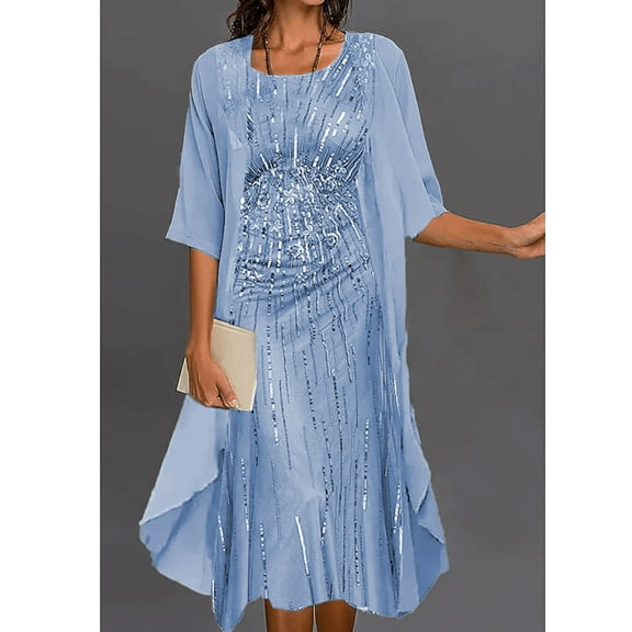 AOOCHASLIY Sun Dresses for Women Clothess Women Casual Floral Print Round Neck Sleeveles Dress Solid Chiffon Two-Piece Set