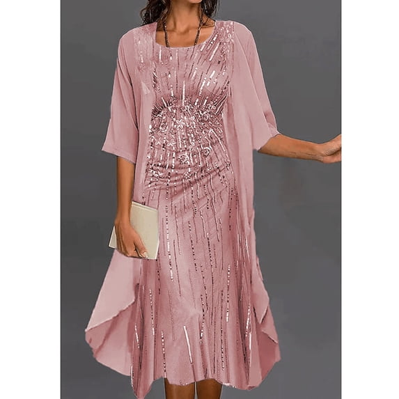AOOCHASLIY Sun Dresses for Women Clothess Women Casual Floral Print Round Neck Sleeveles Dress Solid Chiffon Two-Piece Set