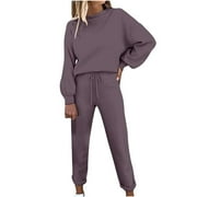AOOCHASLIY Sweat Suits for Women Clearance Jogging Suits Pullover Hoodie Tracksuit 2 Piece Pockets Sweatpants Sport Jogger Sweatsuit Solid Sports Hoodie Sportswear