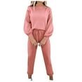 thumbnail image 1 of AOOCHASLIY Sweat Suits for Women Clothes Jogging Suits 2PC Fashion Woman Round Neck Solid Long Sleeve Blouse +Loose Pants Sets, 1 of 7