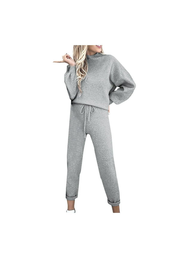 Sweat Suits for Women Clothes Jogging Suits 2PC Fashion Woman Round Neck Solid Long Sleeve Blouse +Loose Pants Sets