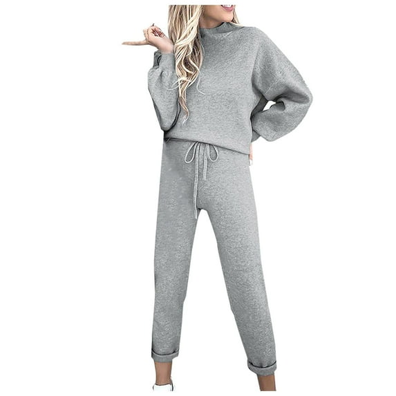 AOOCHASLIY Sweat Suits for Women Clothes Jogging Suits 2PC Fashion Woman Round Neck Solid Long Sleeve Blouse +Loose Pants Sets