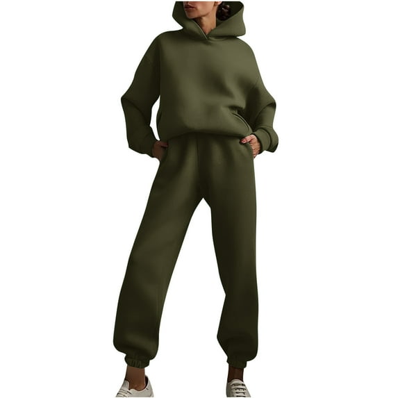 AOOCHASLIY Sweat Suits for Women Clearance Jogging Suits Solid Hooded Long Sleeved Sweater Casual 2 Piece Long Sleeved Round Neck Shirt Set