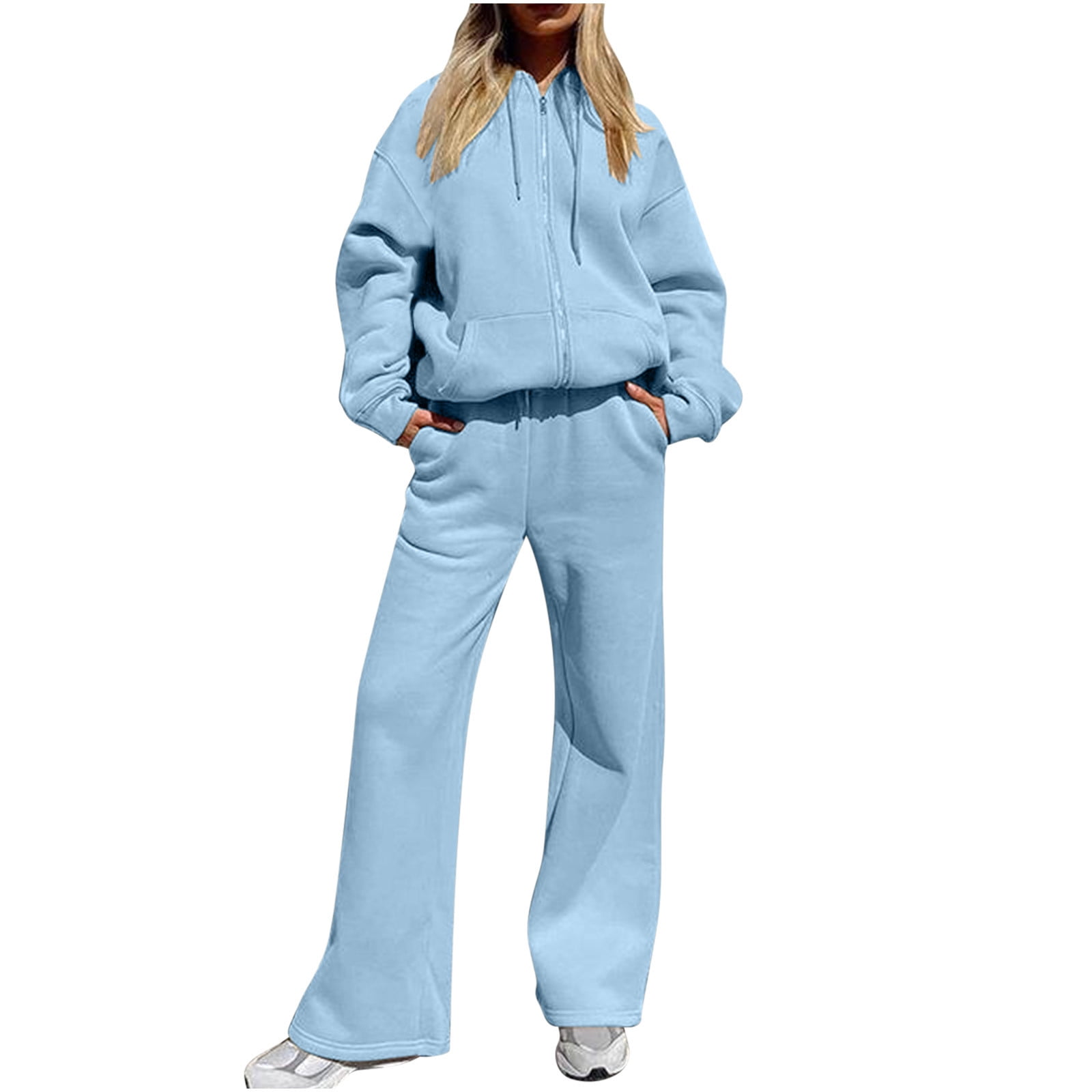 AOOCHASLIY Sweat Suits for Women Clearance Jogging Suits Sweater Set Spring  and Winter Coat Thickened Plush Long Pants Long Sleeved Hooded Set