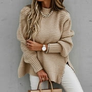 AOOCHASLIY Sweaters Fall Clothes Fashion Women Solid Color Long Sleeve Pullove O Neck Shirt Sweater Tops