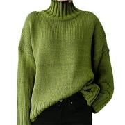 AOOCHASLIY Sweaters Fall Clothes Fashion Women Solid Long Sleeve Pullove Turtleneck-Neck Casual Sweater Tops