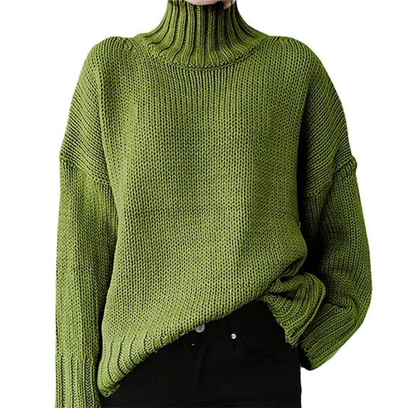 AOOCHASLIY Sweaters Fall Valentine's Day Women's Tops Fashion Women Solid Long Sleeve Pullove Turtleneck-Neck Casual Sweater Tops
